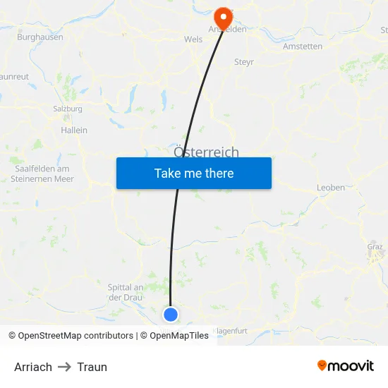 Arriach to Traun map