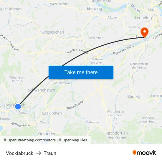 Vöcklabruck to Traun map