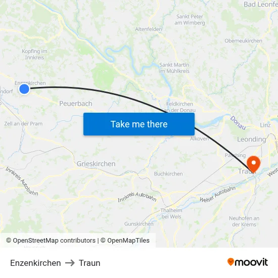 Enzenkirchen to Traun map