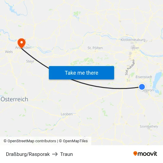 Draßburg/Rasporak to Traun map