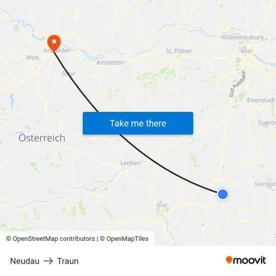 Neudau to Traun map