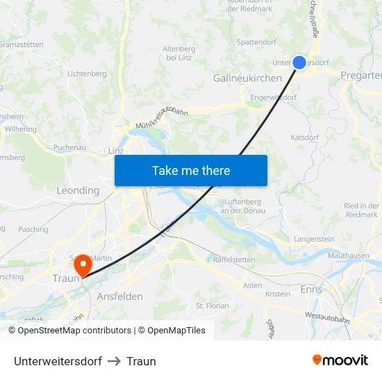 Unterweitersdorf to Traun map