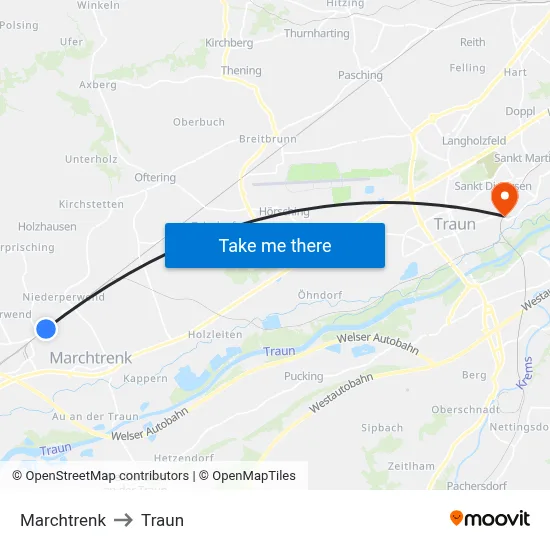 Marchtrenk to Traun map