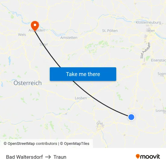 Bad Waltersdorf to Traun map