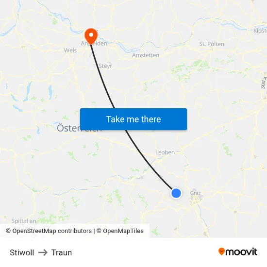 Stiwoll to Traun map