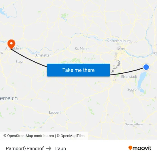 Parndorf/Pandrof to Traun map