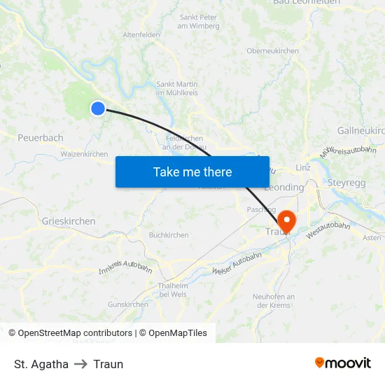 St. Agatha to Traun map