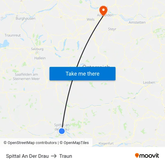 Spittal An Der Drau to Traun map