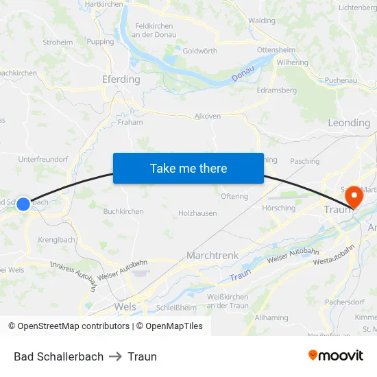 Bad Schallerbach to Traun map