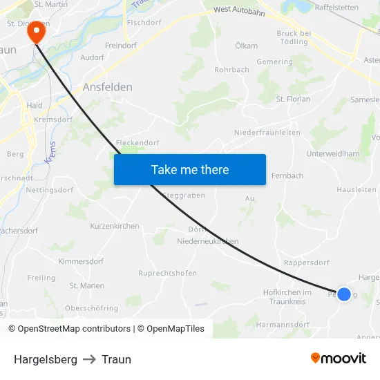 Hargelsberg to Traun map