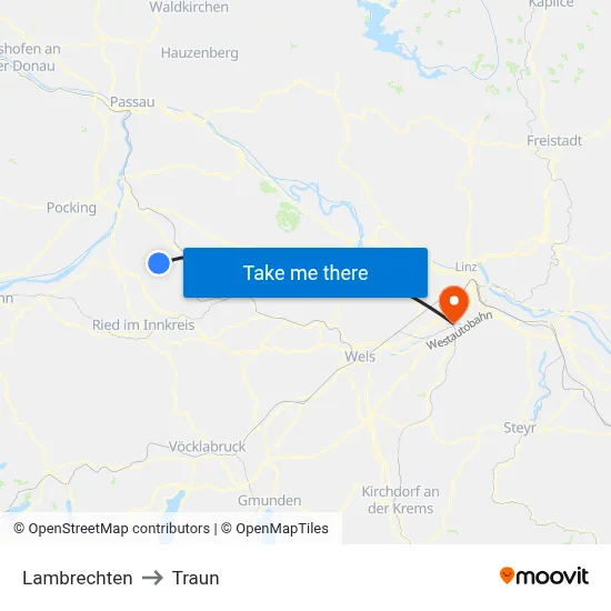 Lambrechten to Traun map