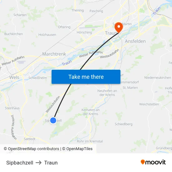 Sipbachzell to Traun map