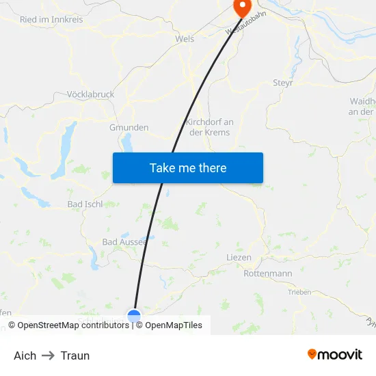 Aich to Traun map
