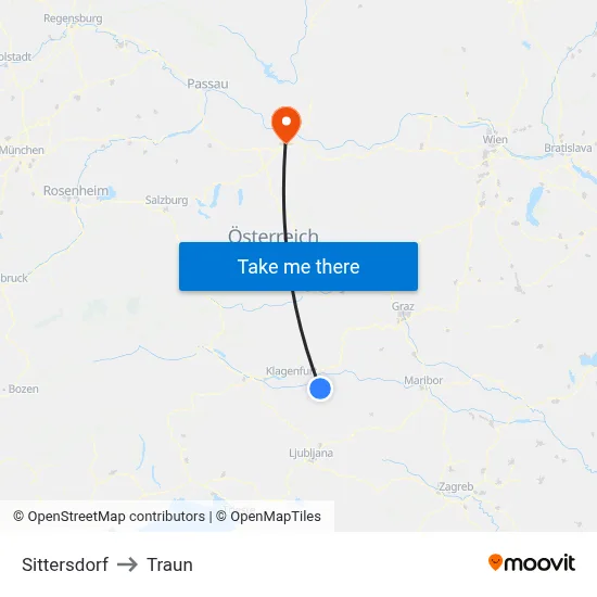 Sittersdorf to Traun map