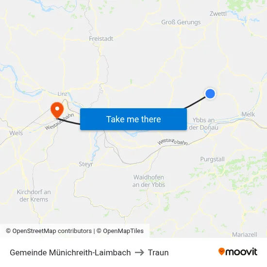 Gemeinde Münichreith-Laimbach to Traun map