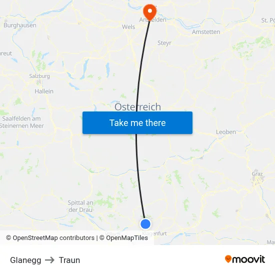 Glanegg to Traun map