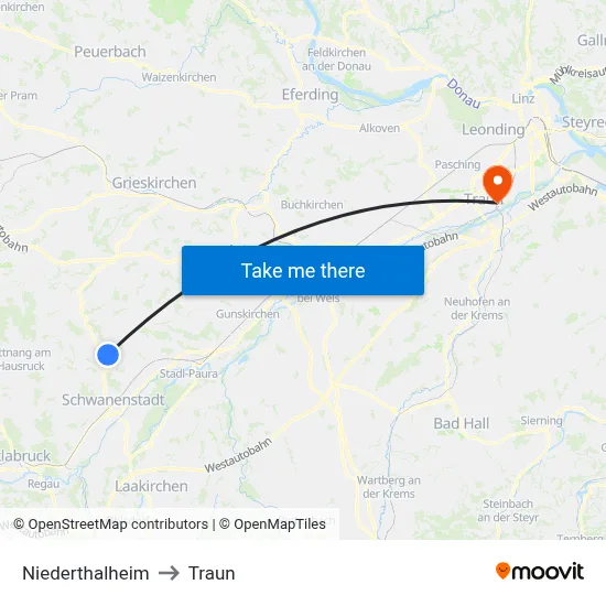 Niederthalheim to Traun map