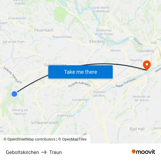 Geboltskirchen to Traun map