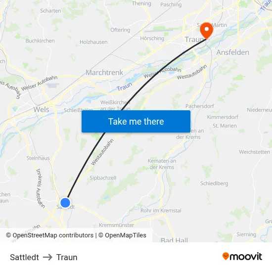 Sattledt to Traun map