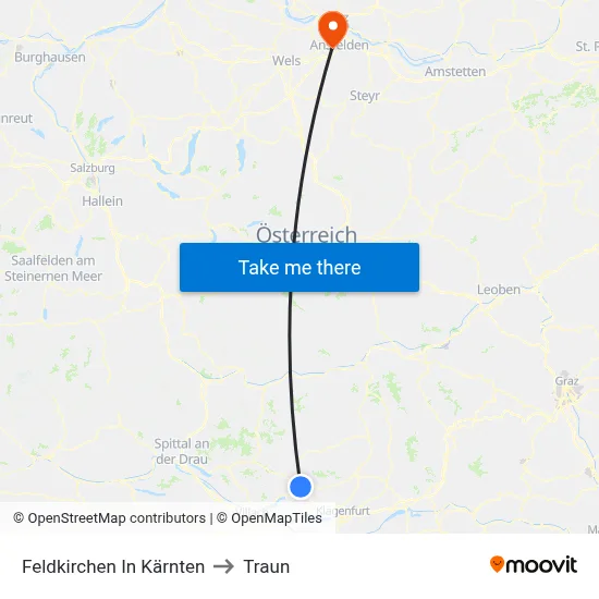 Feldkirchen In Kärnten to Traun map