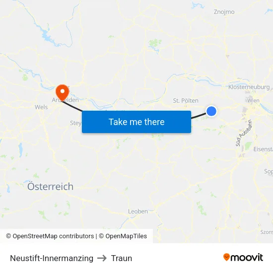 Neustift-Innermanzing to Traun map