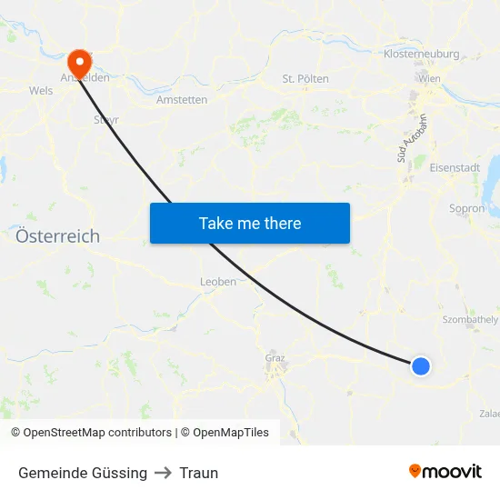 Gemeinde Güssing to Traun map
