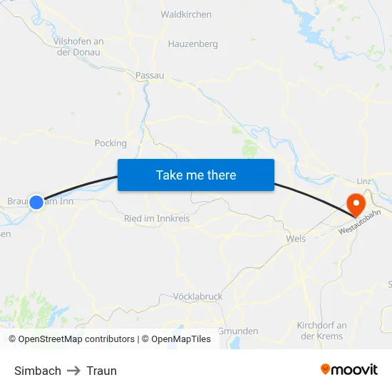 Simbach to Traun map