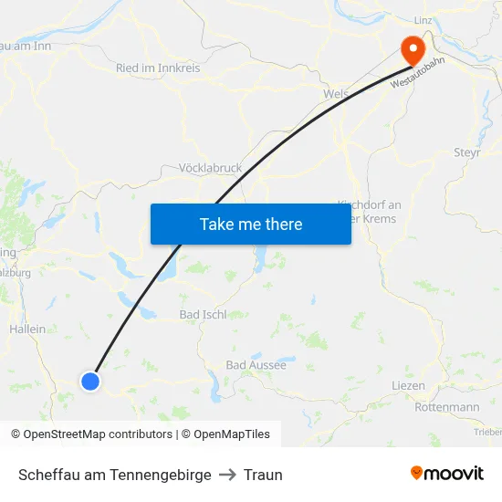 Scheffau am Tennengebirge to Traun map