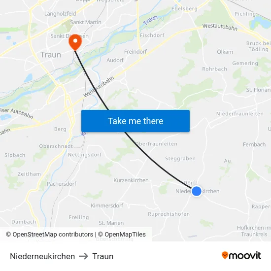 Niederneukirchen to Traun map
