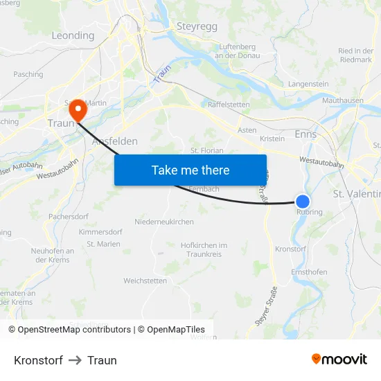 Kronstorf to Traun map