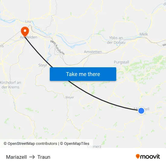 Mariazell to Traun map