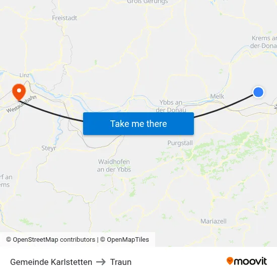 Gemeinde Karlstetten to Traun map