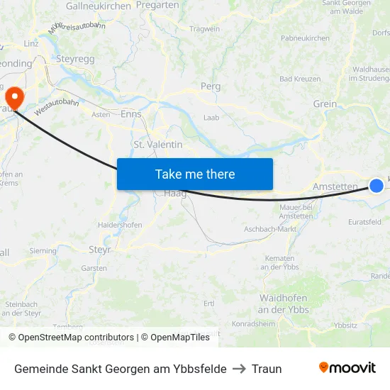 Gemeinde Sankt Georgen am Ybbsfelde to Traun map