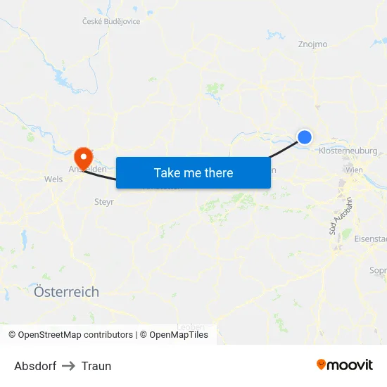 Absdorf to Traun map