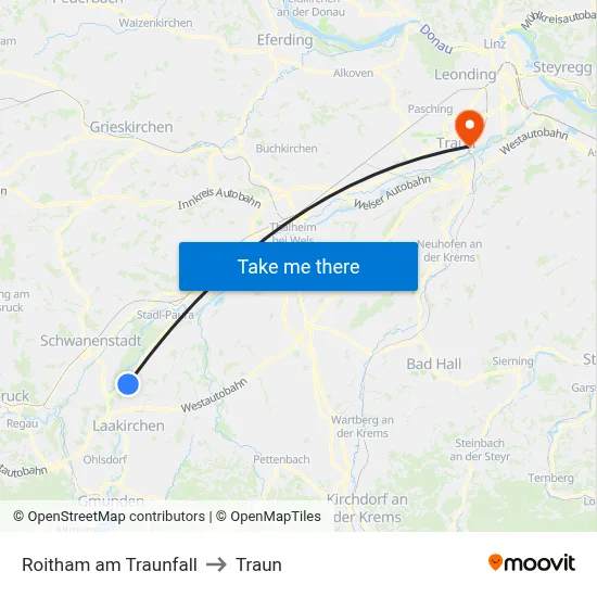 Roitham am Traunfall to Traun map