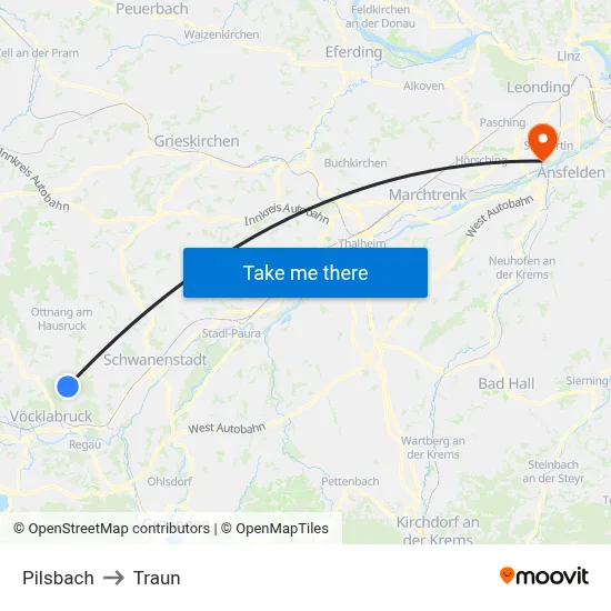 Pilsbach to Traun map