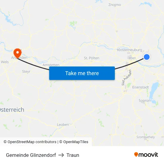 Gemeinde Glinzendorf to Traun map