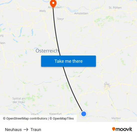 Neuhaus to Traun map