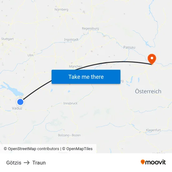 Götzis to Traun map