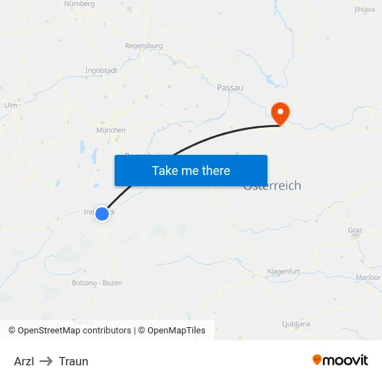 Arzl to Traun map