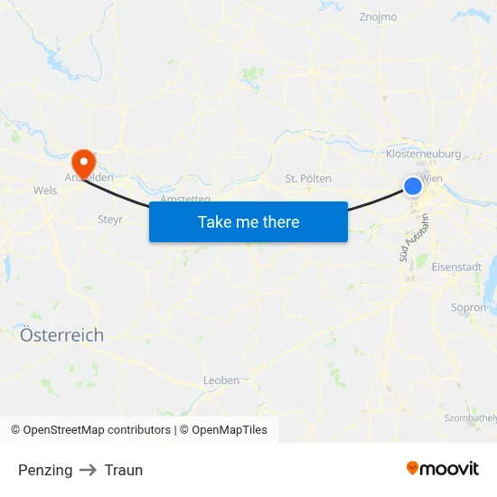 Penzing to Traun map