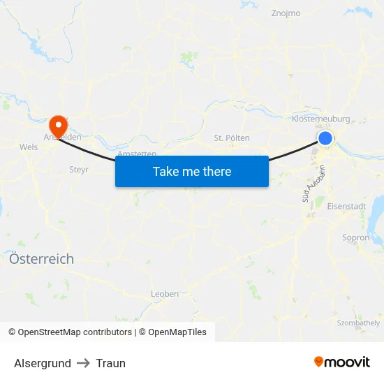Alsergrund to Traun map