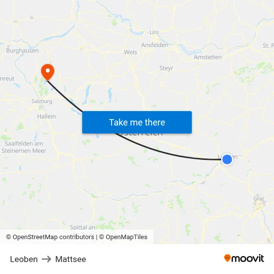 Leoben to Mattsee map