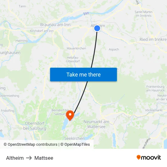Altheim to Mattsee map