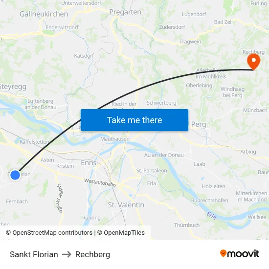 Sankt Florian to Rechberg map