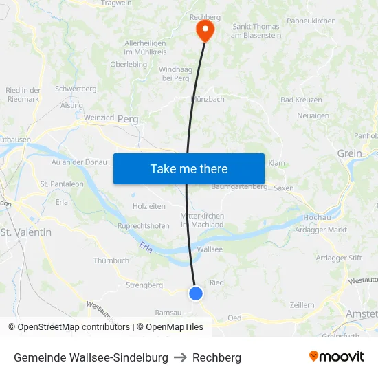 Gemeinde Wallsee-Sindelburg to Rechberg map