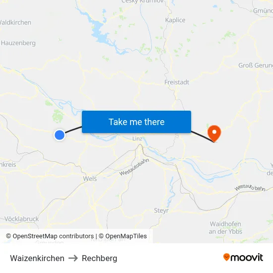 Waizenkirchen to Rechberg map