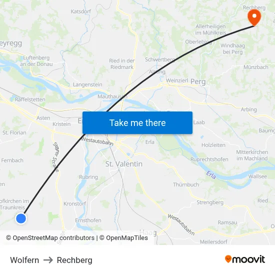 Wolfern to Rechberg map
