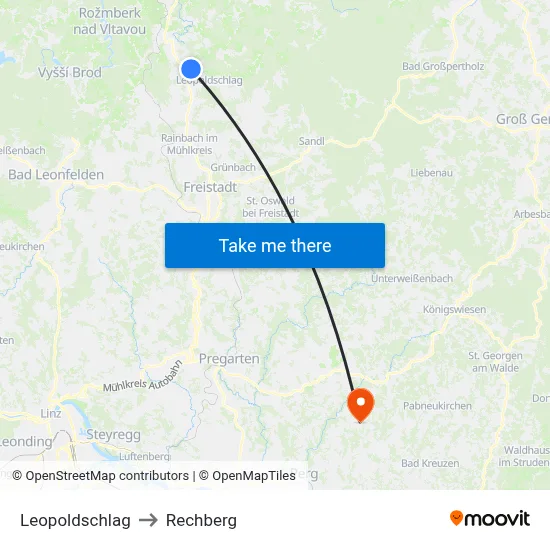 Leopoldschlag to Rechberg map