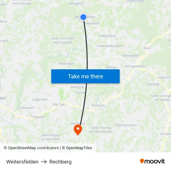 Weitersfelden to Rechberg map